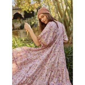 Anthropologie Self Contrast Midi Dress Women’s Sz M Cotton Floral Peasant USA